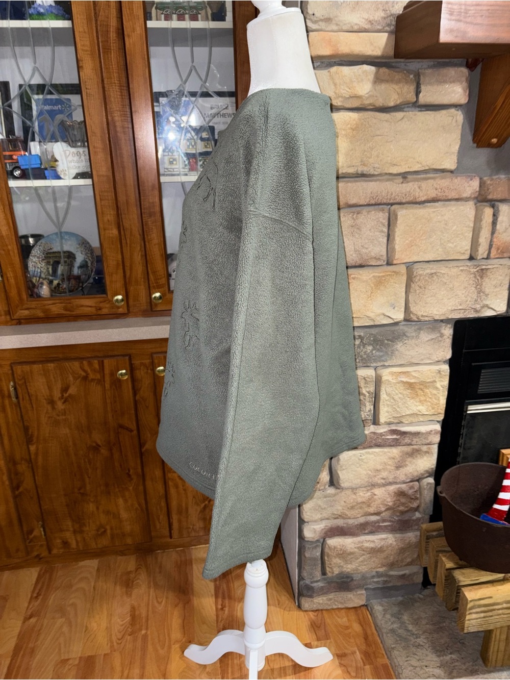 Women’s Olive Green Moose Embossed Pullover Sweater - Picture 3 of 5